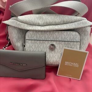 Michael Kors Cream and Gray Crossbody Bag Set